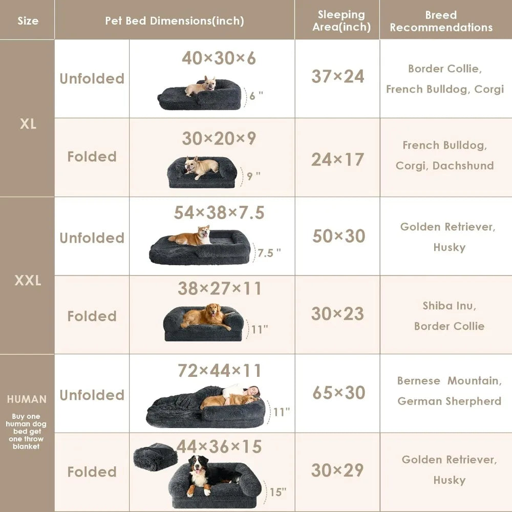 Foldable XXL Faux Fur Fluffy Dog Bed for Extra Large Dogs 54 Inch by 38 Inch by 7.5 Inch
