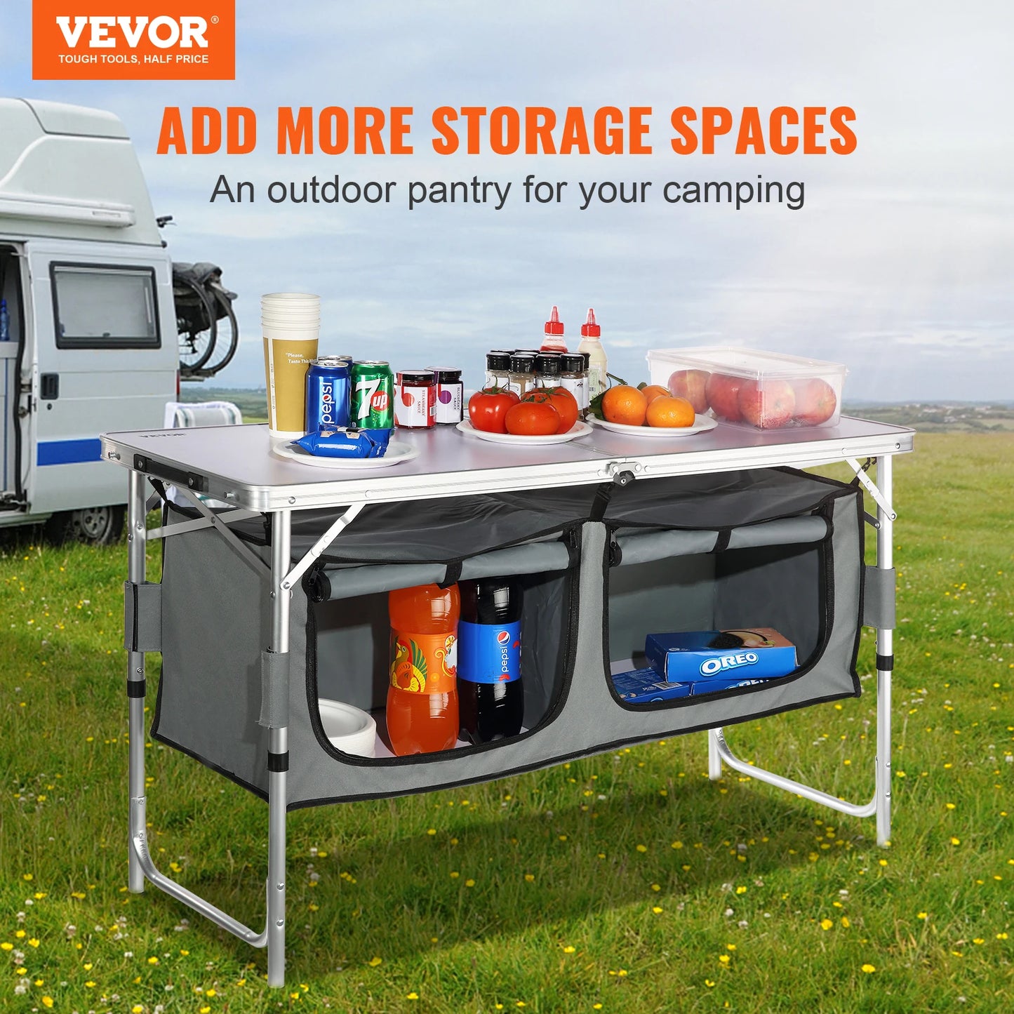 Vevor Camping Kitchen Table Folding Outdoor Cooking Table