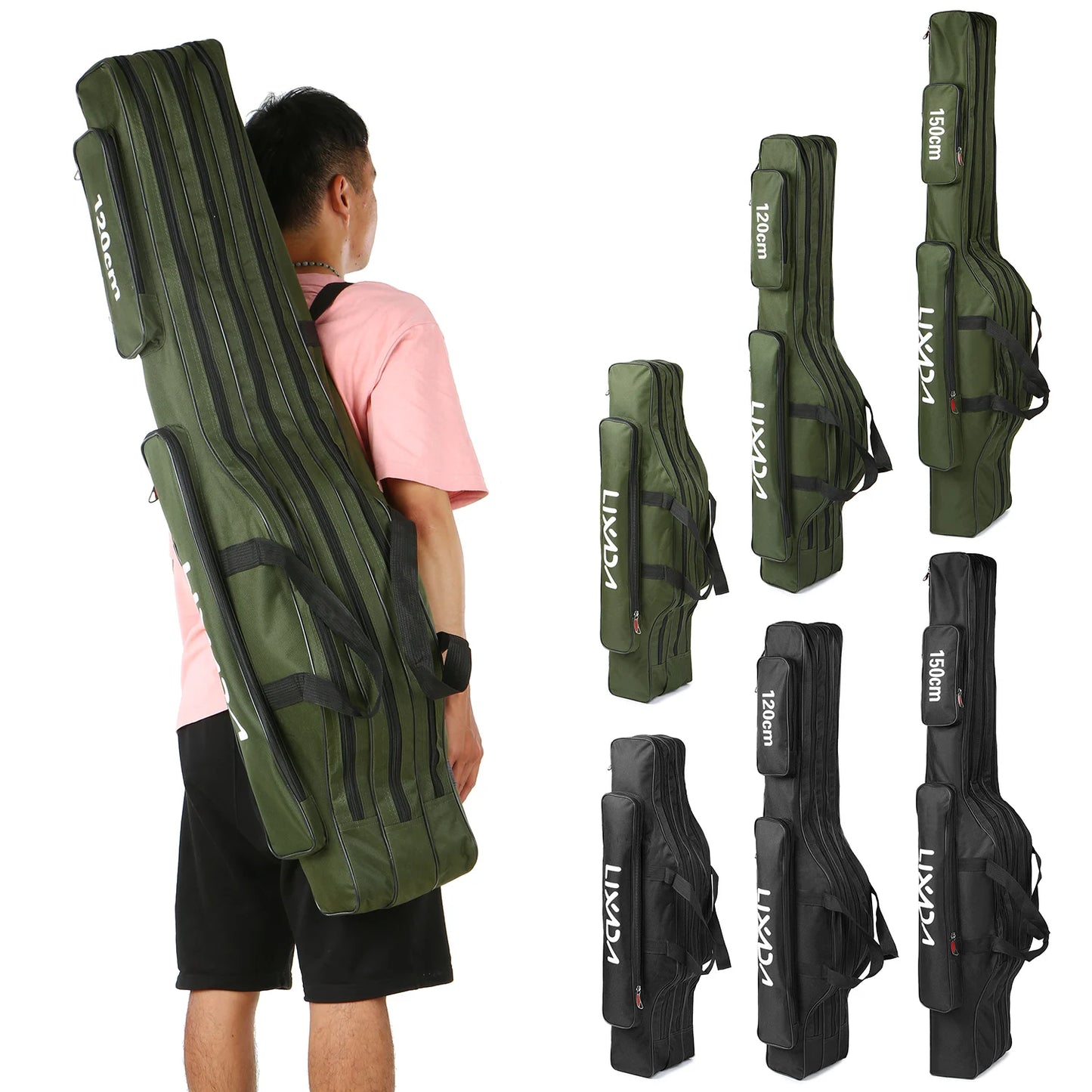 Lixada 3 Layer Portable Fishing Pole Bag Folding Rod Carry Case Tackle Storage Solution