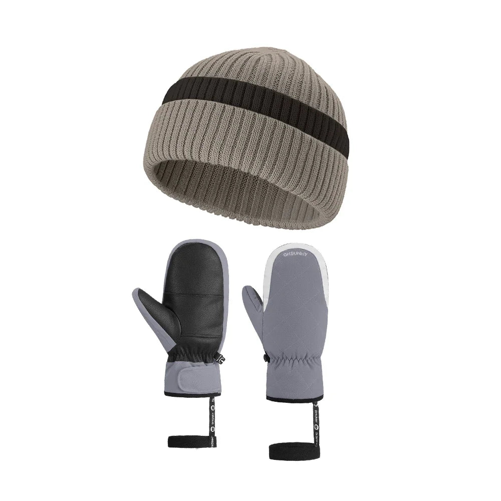 OhSunny Women's Warm Wool Knitted Beanie and Gloves Set