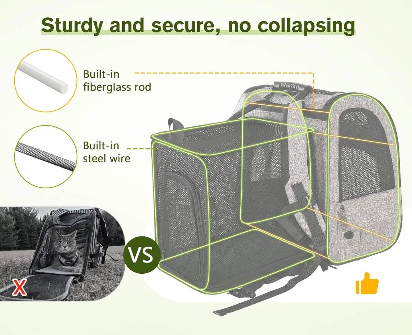 XMSJ Pet Carrier Backpack Expandable Breathable Mesh