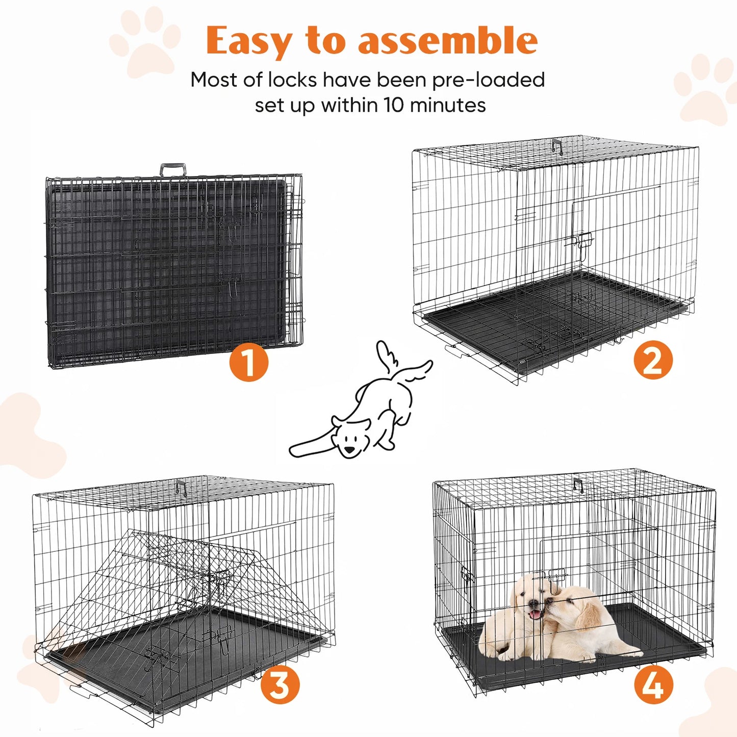 JHK Extra Large Double Door Folding Metal Dog Cage with Leak Proof Tray for Indoor Outdoor Use