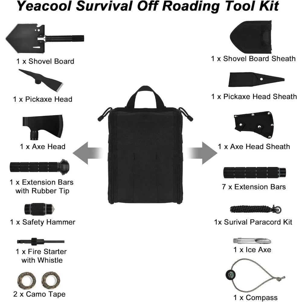 Camping Shovel Axe Multi-Tool Kit for Hiking Metal Detecting and Emergency Outdoor Use