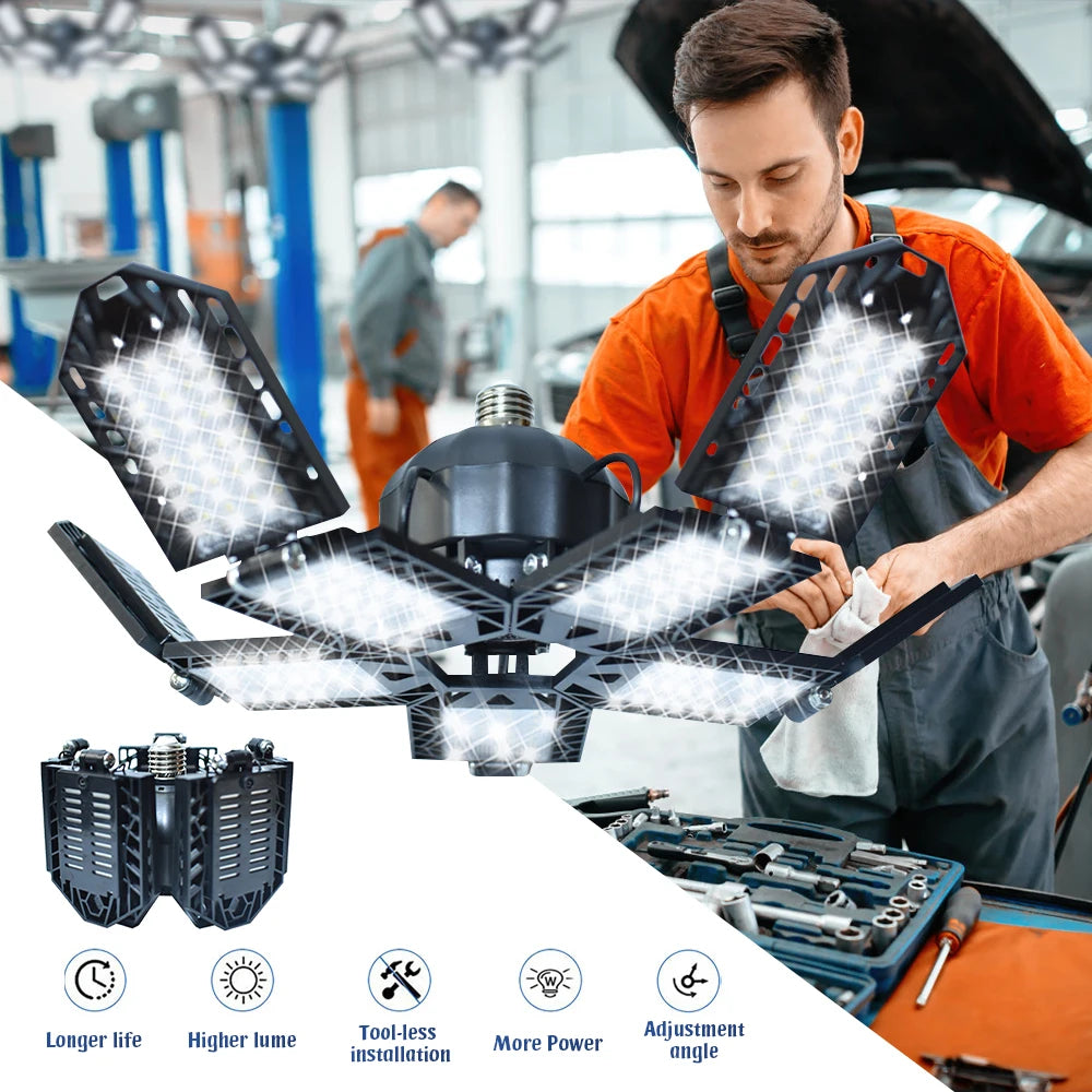 E27 LED Garage Lamp 180W Foldable Work Light 15000 Lumens for Home and Industrial Use