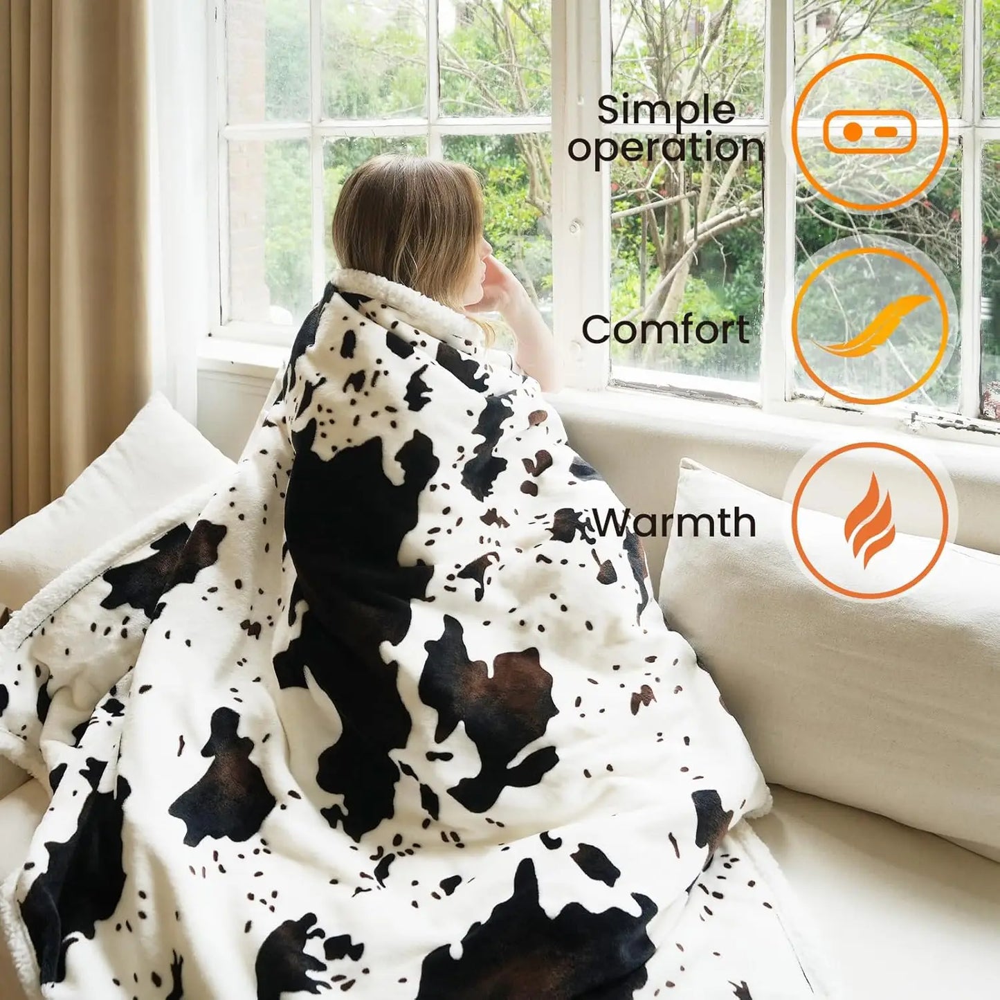 XMSJ Cow Print Heated Throw Blanket with Five Heat Levels