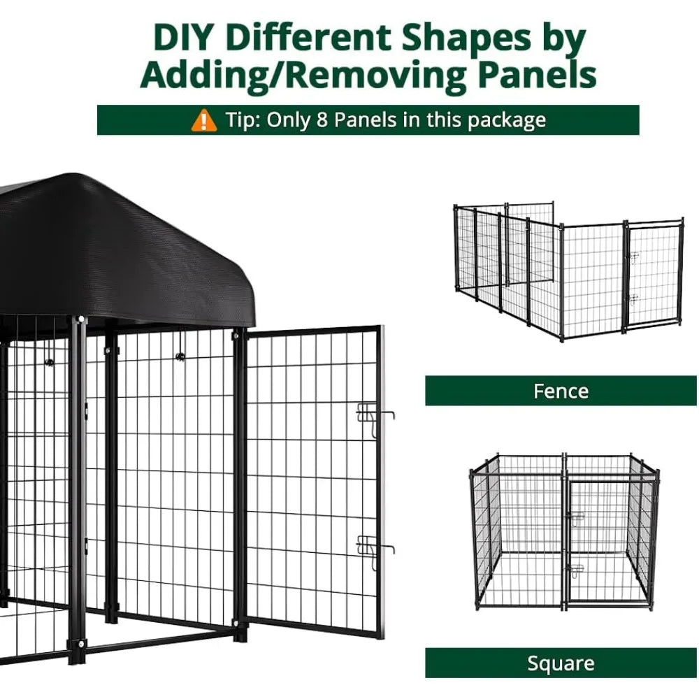 Dog Kennel Outdoor House with Waterproof Roof Cover