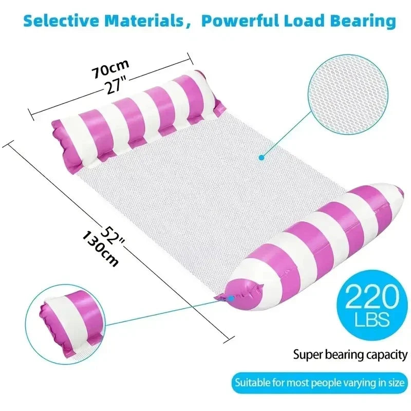 Inflatable Water Sofa Hammock Floating Mat for Adults Pool Loungers Foldable Striped Design