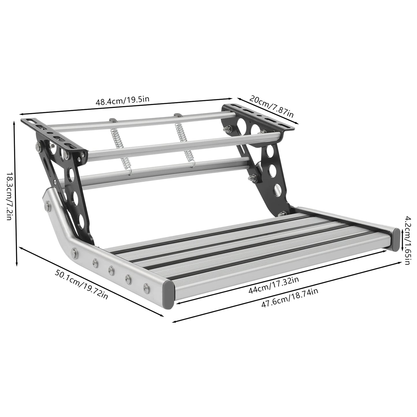 Bymaocar Manual RV Step with 12V LED Light Aluminum Folding Step for Campers and Motorhomes