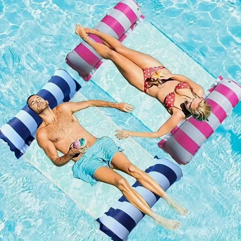 Inflatable Water Sofa Hammock Floating Mat for Adults Pool Loungers Foldable Striped Design