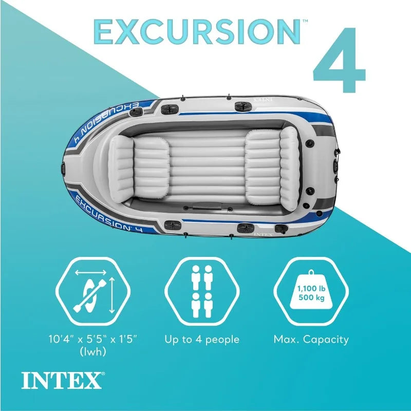 Intex Excursion Inflatable Boat with Deluxe Oars and High Output Pump Super Tough PVC