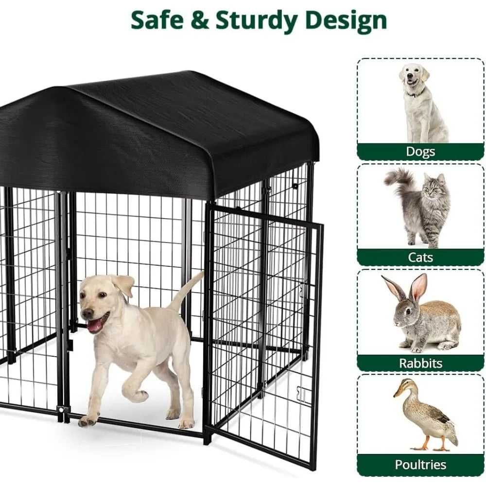 Dog Kennel Outdoor House with Waterproof Roof Cover