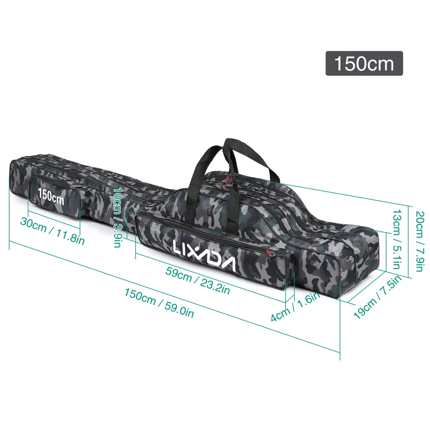 Lixada 3 Layer Portable Fishing Pole Bag Folding Rod Carry Case Tackle Storage Solution