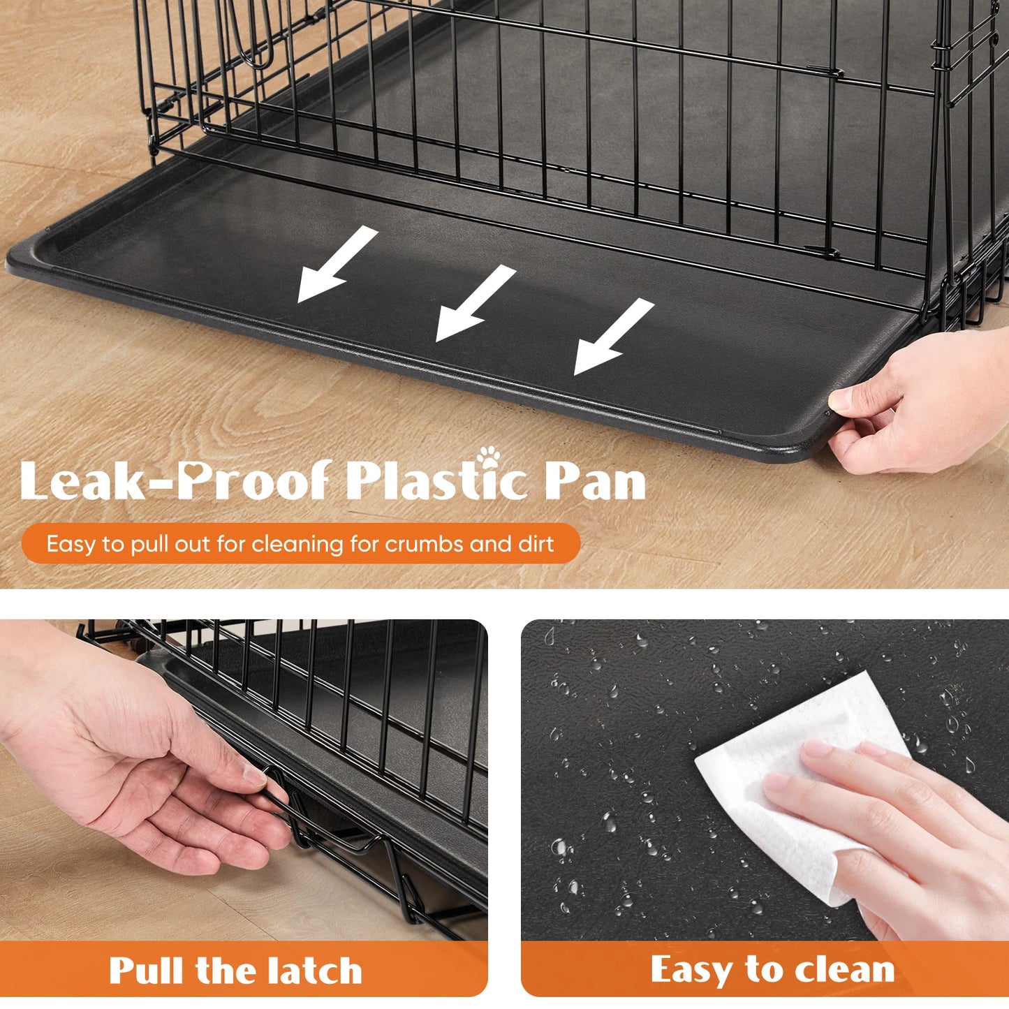 JHK Extra Large Double Door Folding Metal Dog Cage with Leak Proof Tray for Indoor Outdoor Use