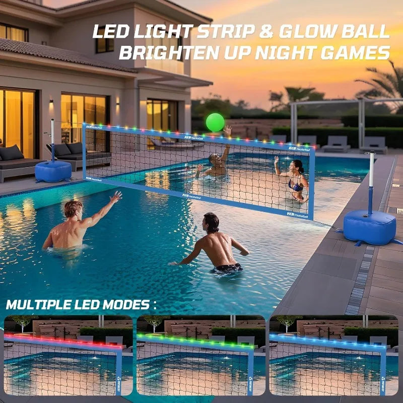Pool Volleyball Net Set with LED Lights and Volleyballs