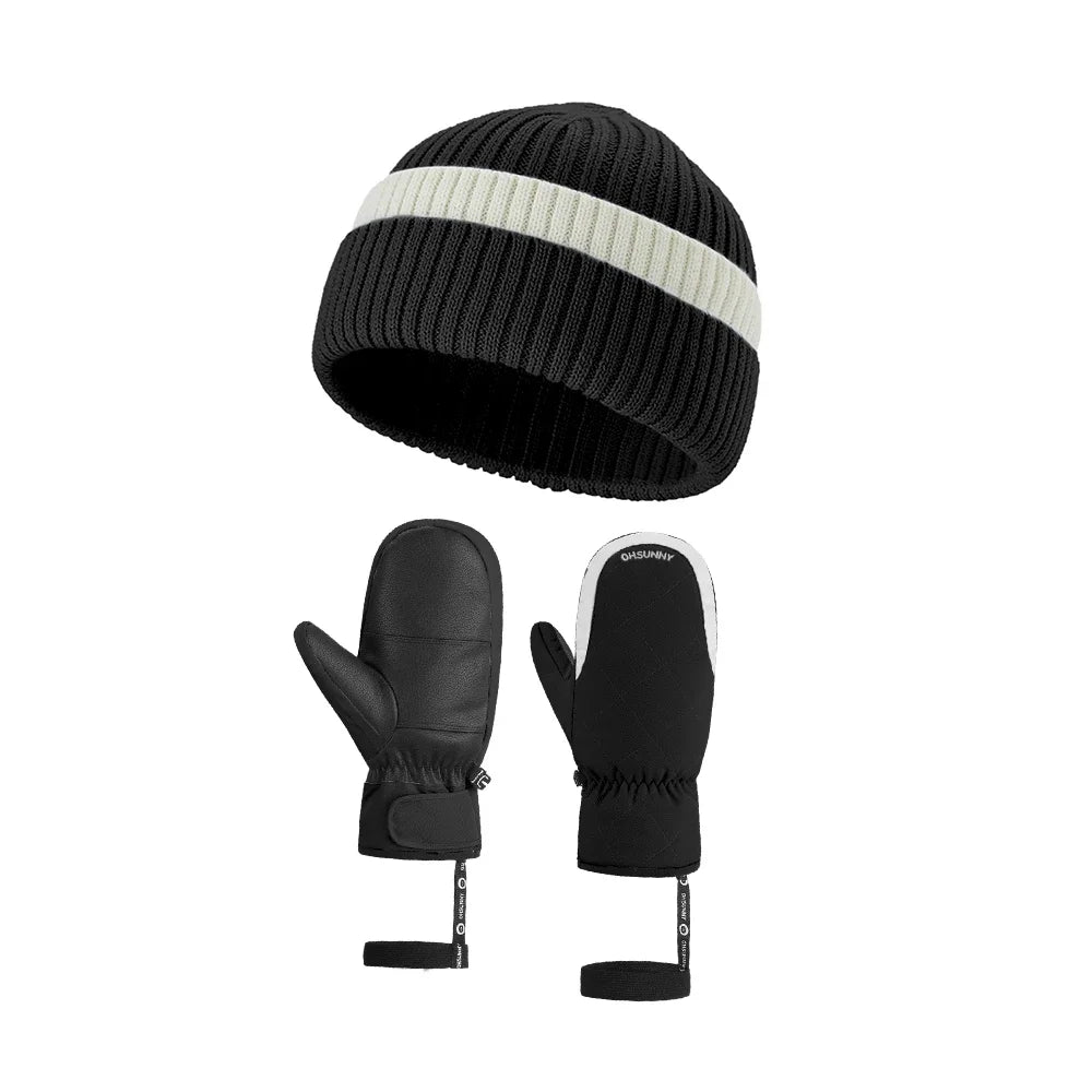 OhSunny Women's Warm Wool Knitted Beanie and Gloves Set