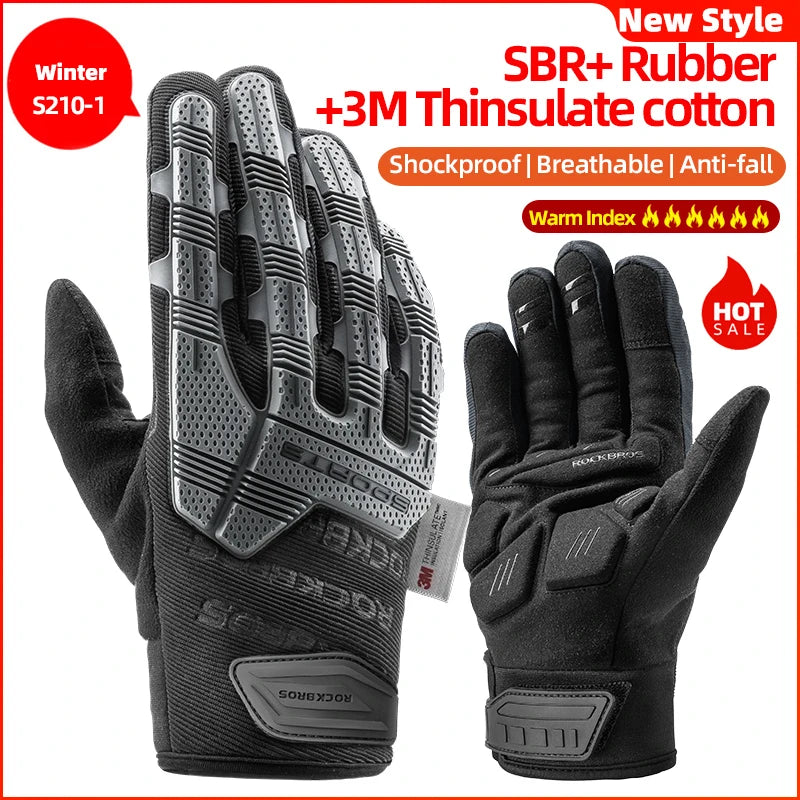 Rockbros Full Finger Cycling Gloves with Shockproof Gel Padding for Winter Outdoor Sports