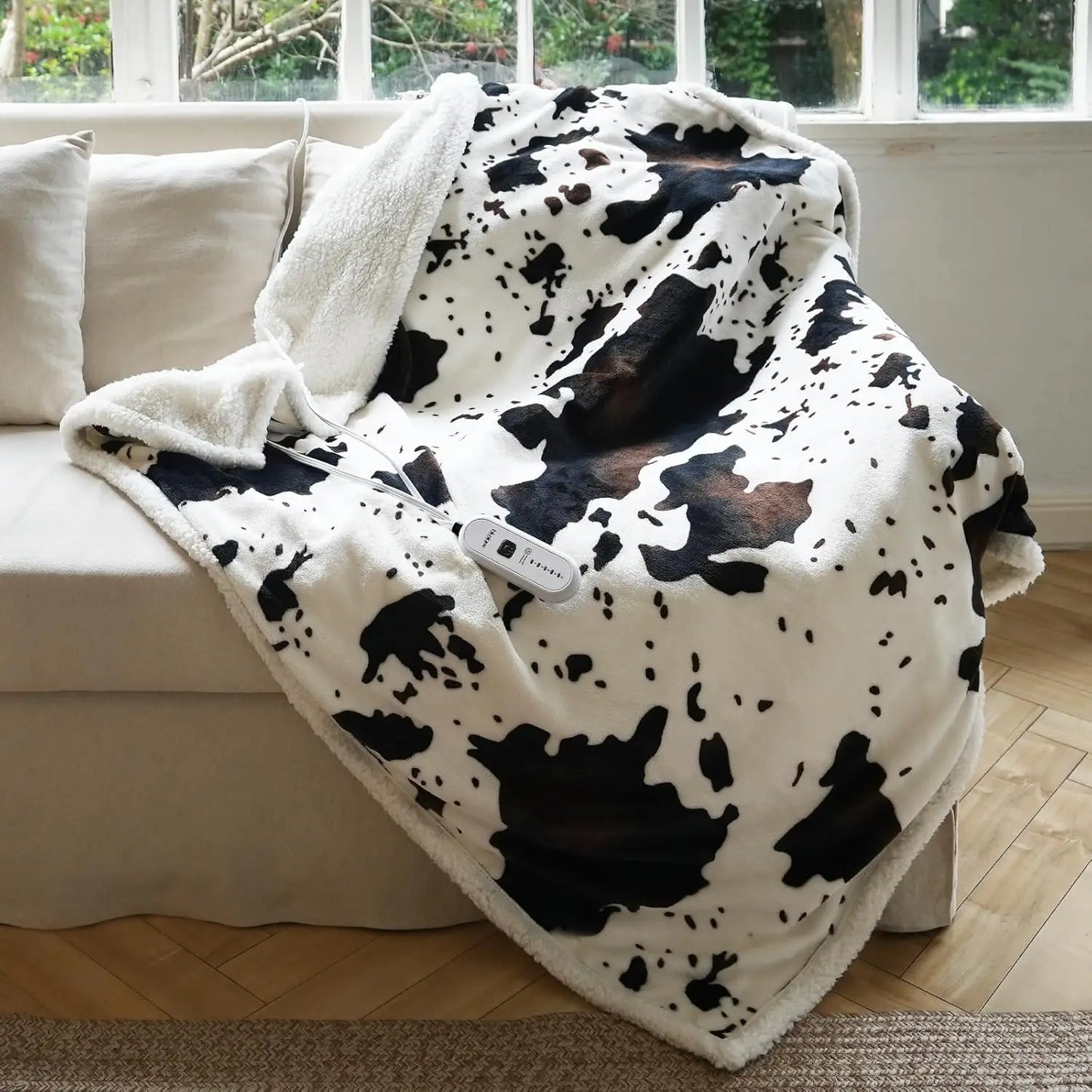 XMSJ Cow Print Heated Throw Blanket with Five Heat Levels