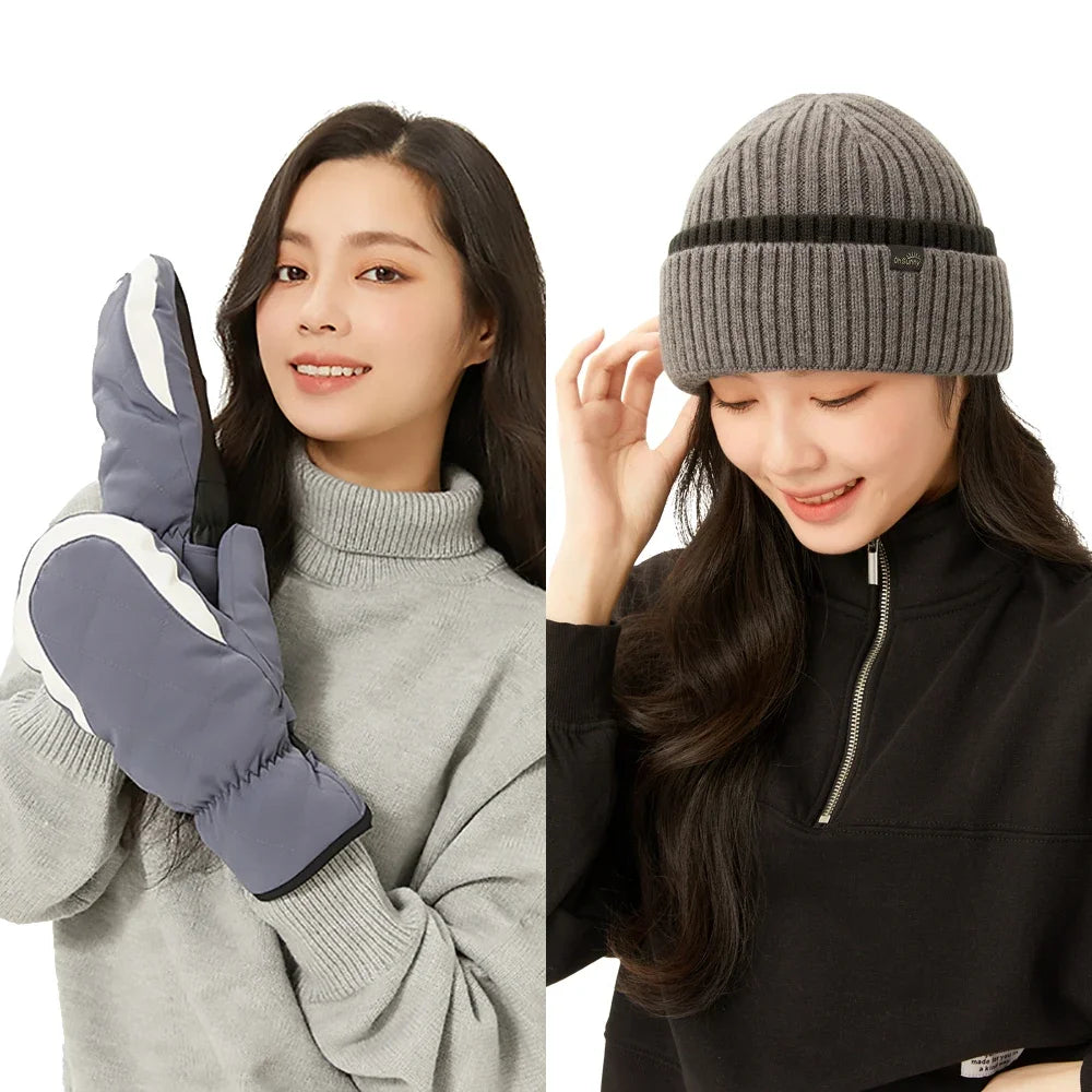 OhSunny Women's Warm Wool Knitted Beanie and Gloves Set