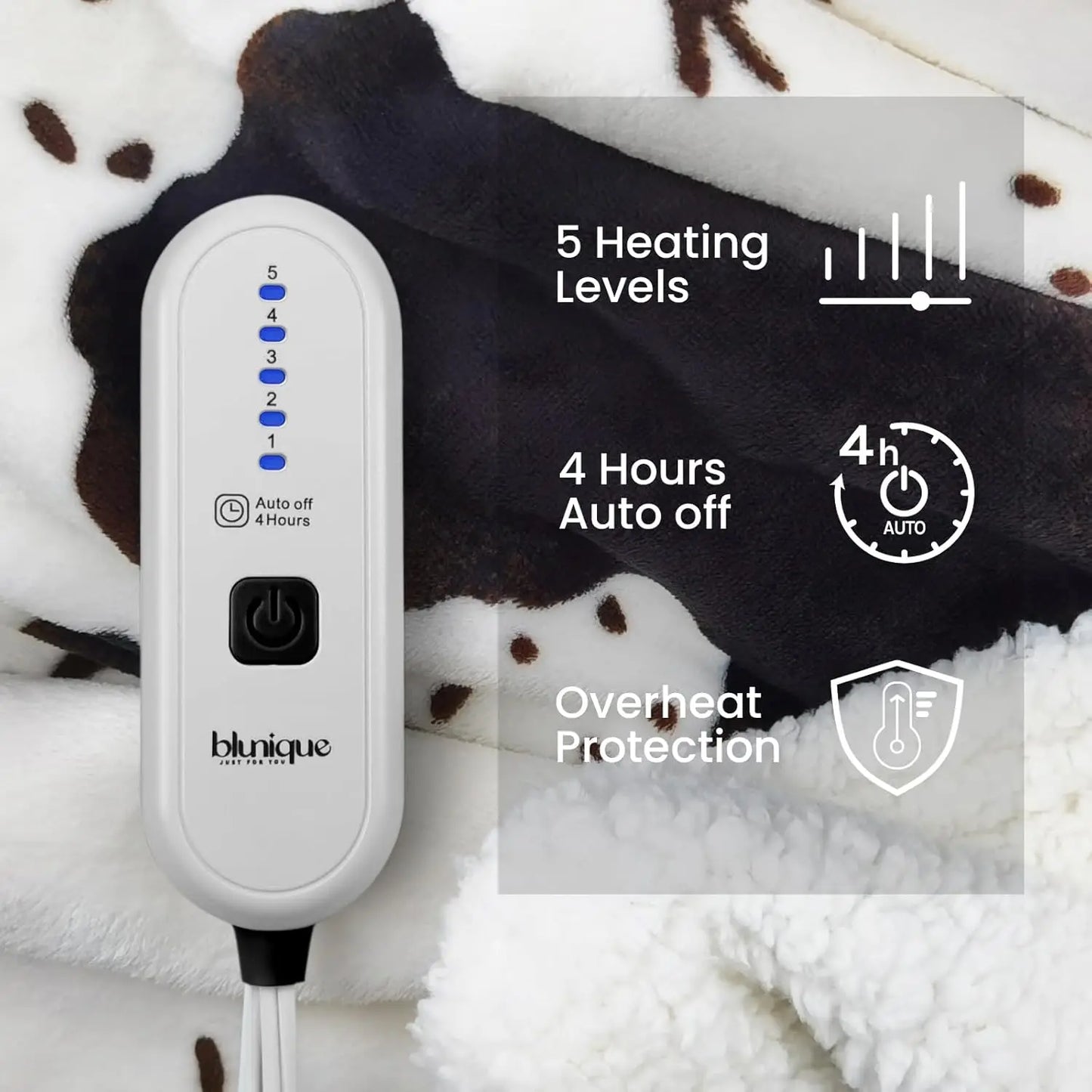 XMSJ Cow Print Heated Throw Blanket with Five Heat Levels