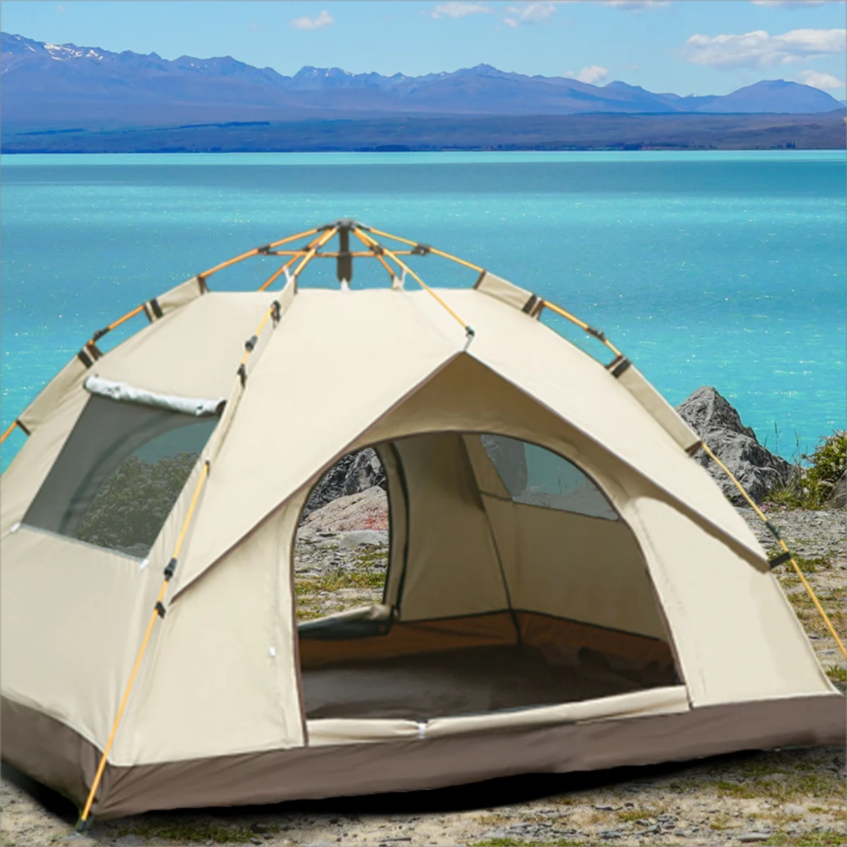 Outdoor Sunshade Camping Tent with Two Doors and Windows for Self-Driving Travel