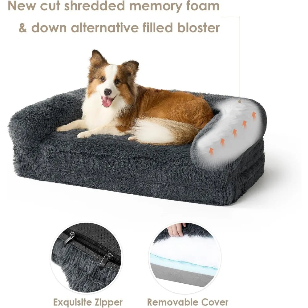 Foldable XXL Faux Fur Fluffy Dog Bed for Extra Large Dogs 54 Inch by 38 Inch by 7.5 Inch