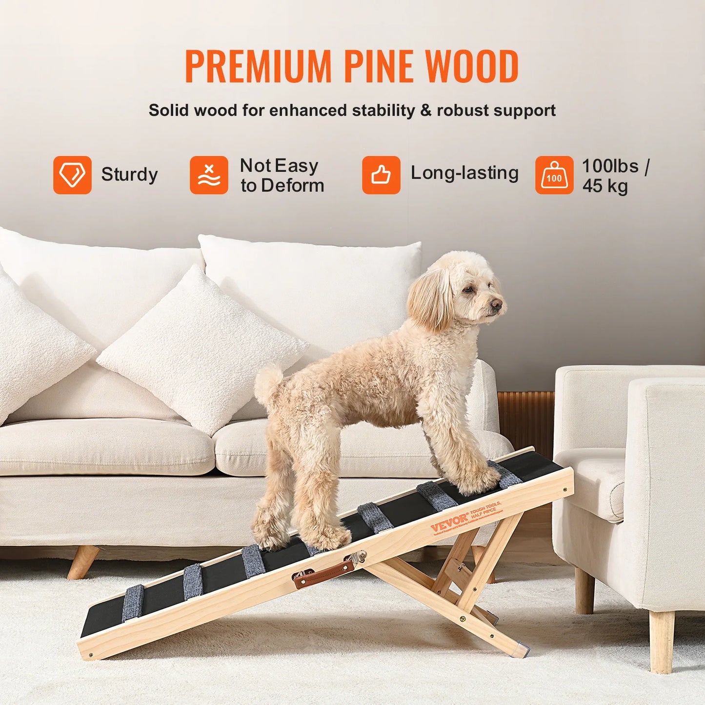 SucceBuy Dog Ramp Folding Ladder Adjustable Wooden Pet Ramp