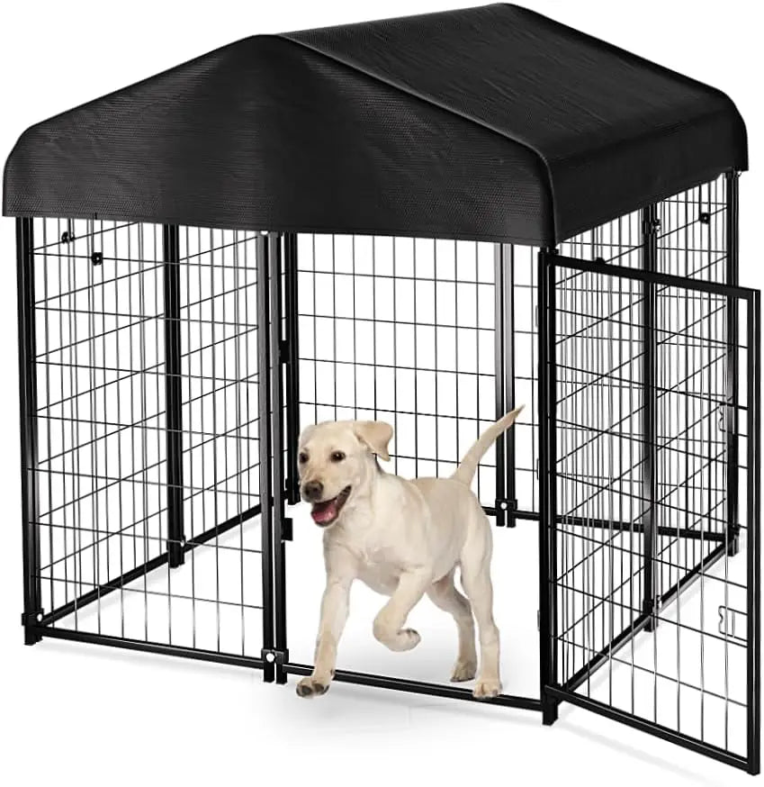 Dog Kennel Outdoor House with Waterproof Roof Cover