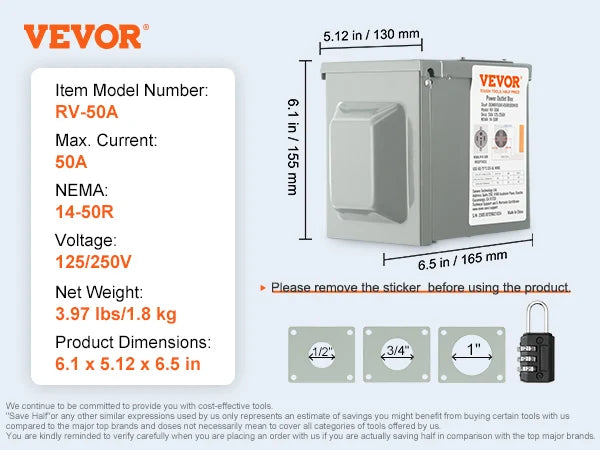 SucceBuy RV Power Outlet Box with Heavy-Duty Iron Casing