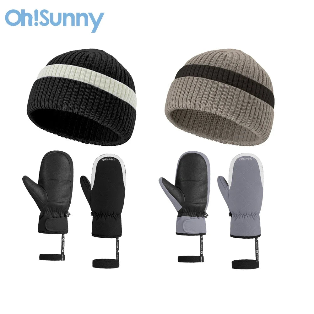 OhSunny Women's Warm Wool Knitted Beanie and Gloves Set