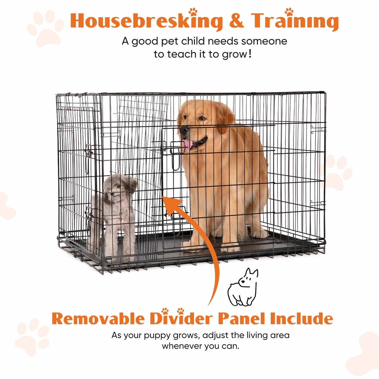 JHK Extra Large Double Door Folding Metal Dog Cage with Leak Proof Tray for Indoor Outdoor Use