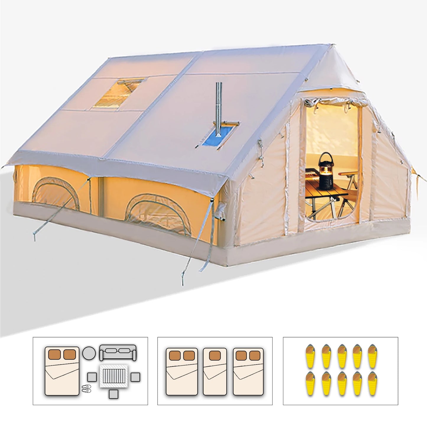 Large Inflatable Camping Tent with Hand Pump Easy Setup Portable Outdoor Tent for 8 Plus Users