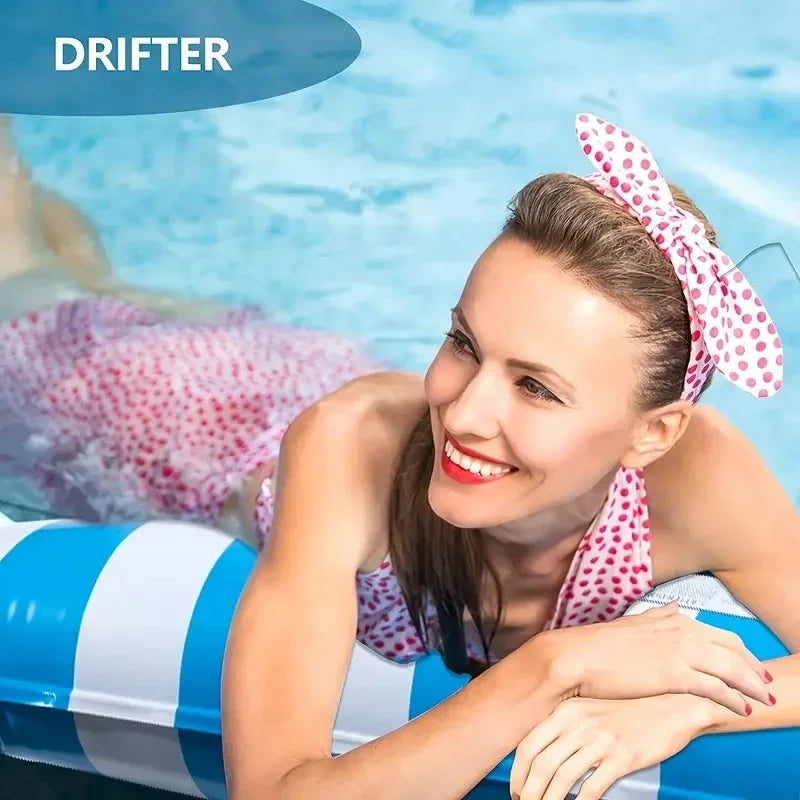 Inflatable Water Sofa Hammock Floating Mat for Adults Pool Loungers Foldable Striped Design