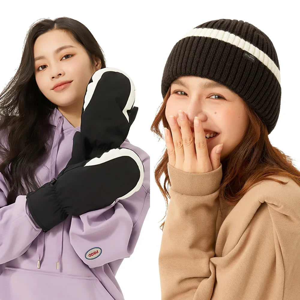 OhSunny Women's Warm Wool Knitted Beanie and Gloves Set