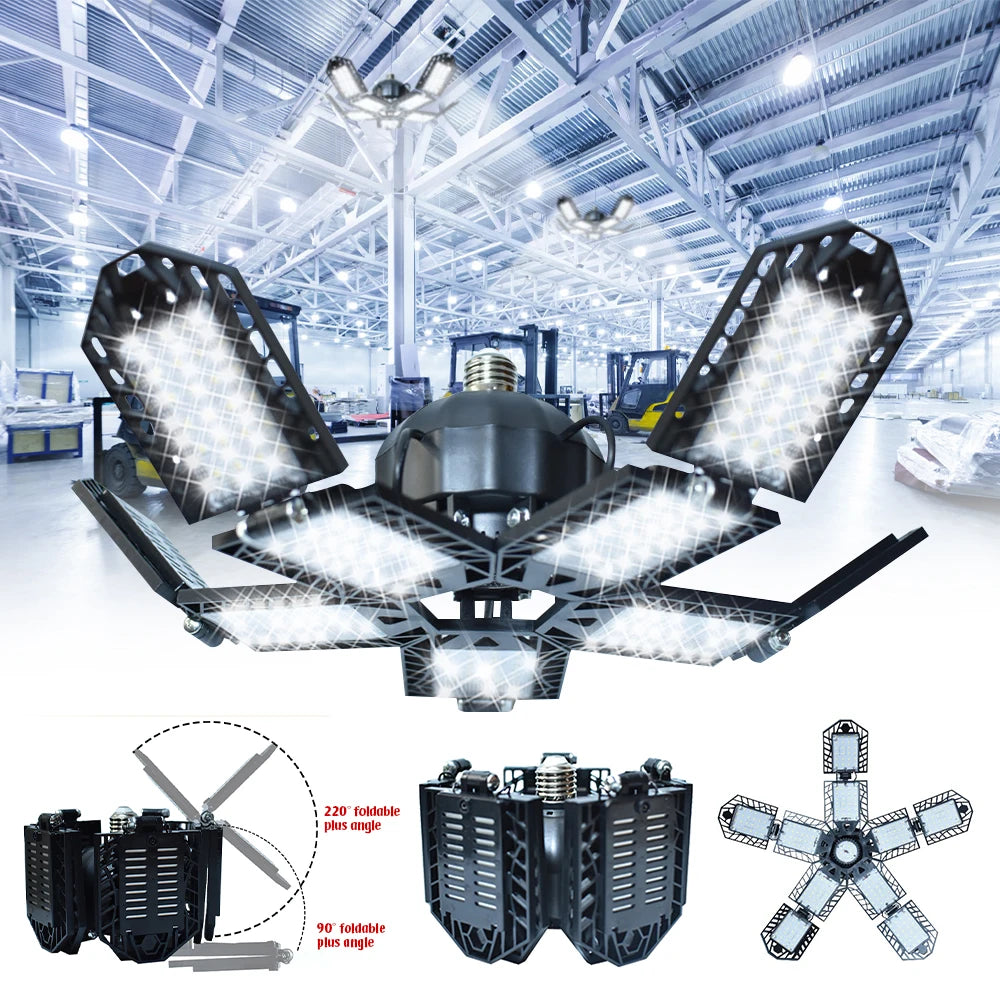 E27 LED Garage Lamp 180W Foldable Work Light 15000 Lumens for Home and Industrial Use