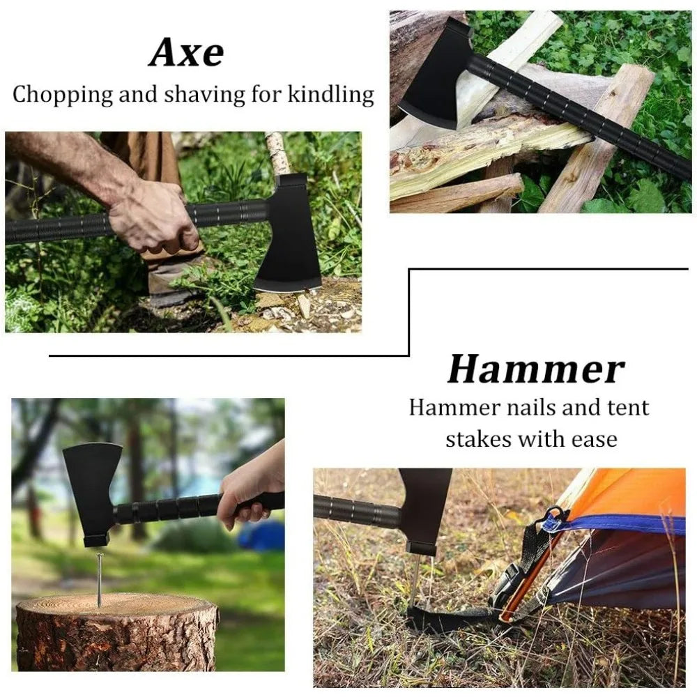 Camping Shovel Axe Multi-Tool Kit for Hiking Metal Detecting and Emergency Outdoor Use