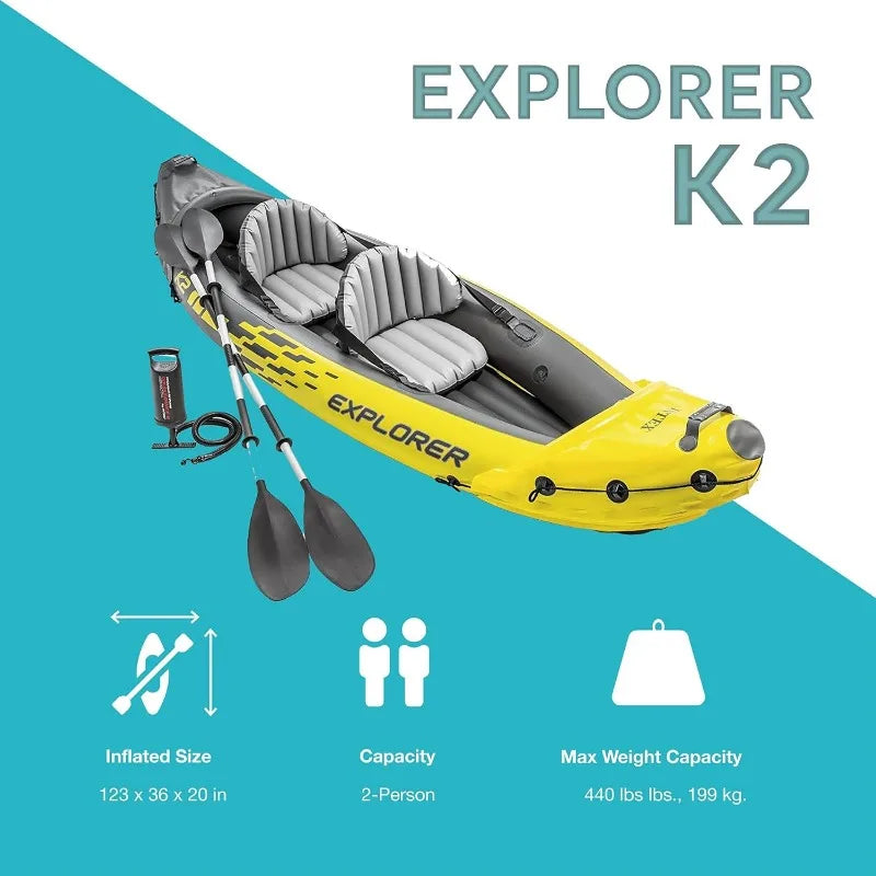 Intex Explorer K2 Inflatable Kayak Set with Oars and Pump for Easy Transport
