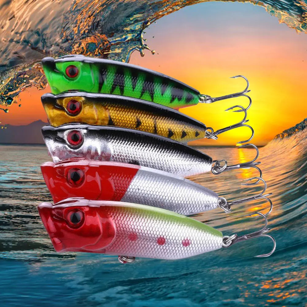 Shunmaii 5Pcs Hard Bait Popper Fishing Lures for Bass Trout