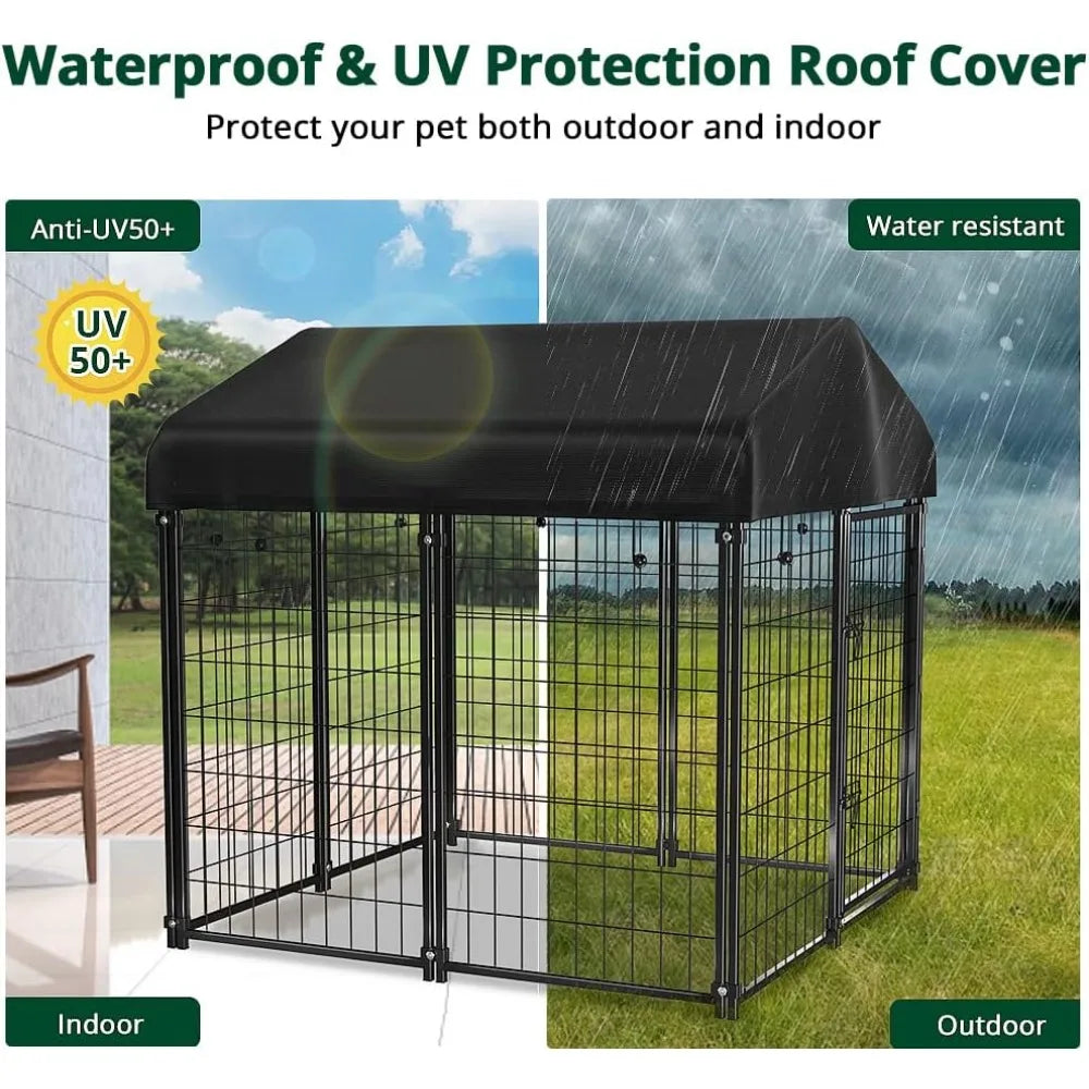 Dog Kennel Outdoor House with Waterproof Roof Cover