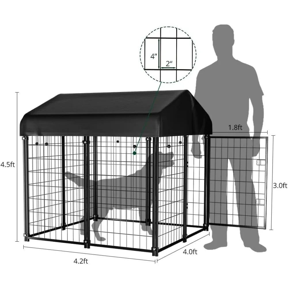 Dog Kennel Outdoor House with Waterproof Roof Cover