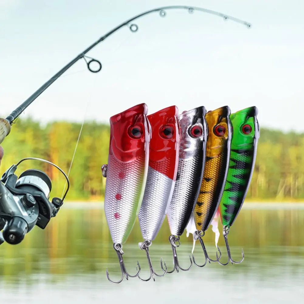Shunmaii 5Pcs Hard Bait Popper Fishing Lures for Bass Trout