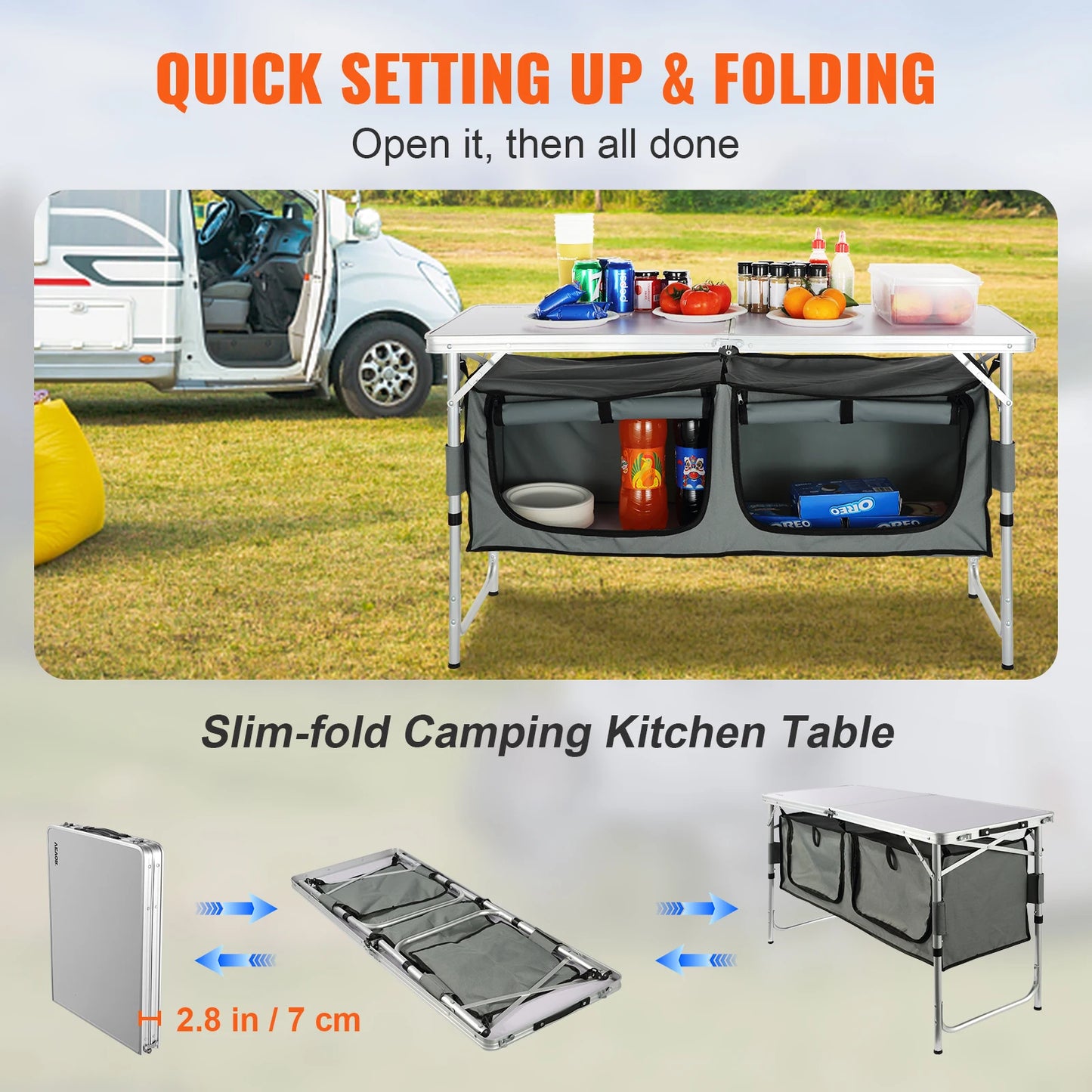 Vevor Camping Kitchen Table Folding Outdoor Cooking Table