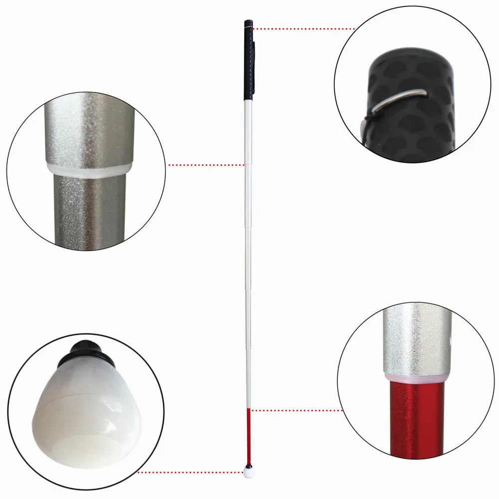 7 Section Telescopic Aluminum Guide Cane Portable Walking Stick for Visually Impaired 150cm