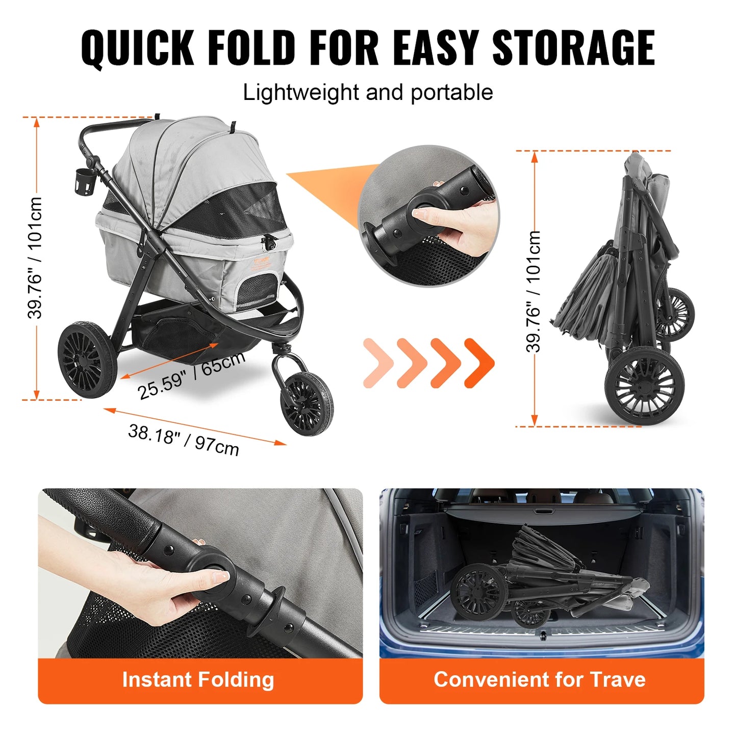 SucceBuy Pet Stroller Carrier Lightweight Aluminum Travel