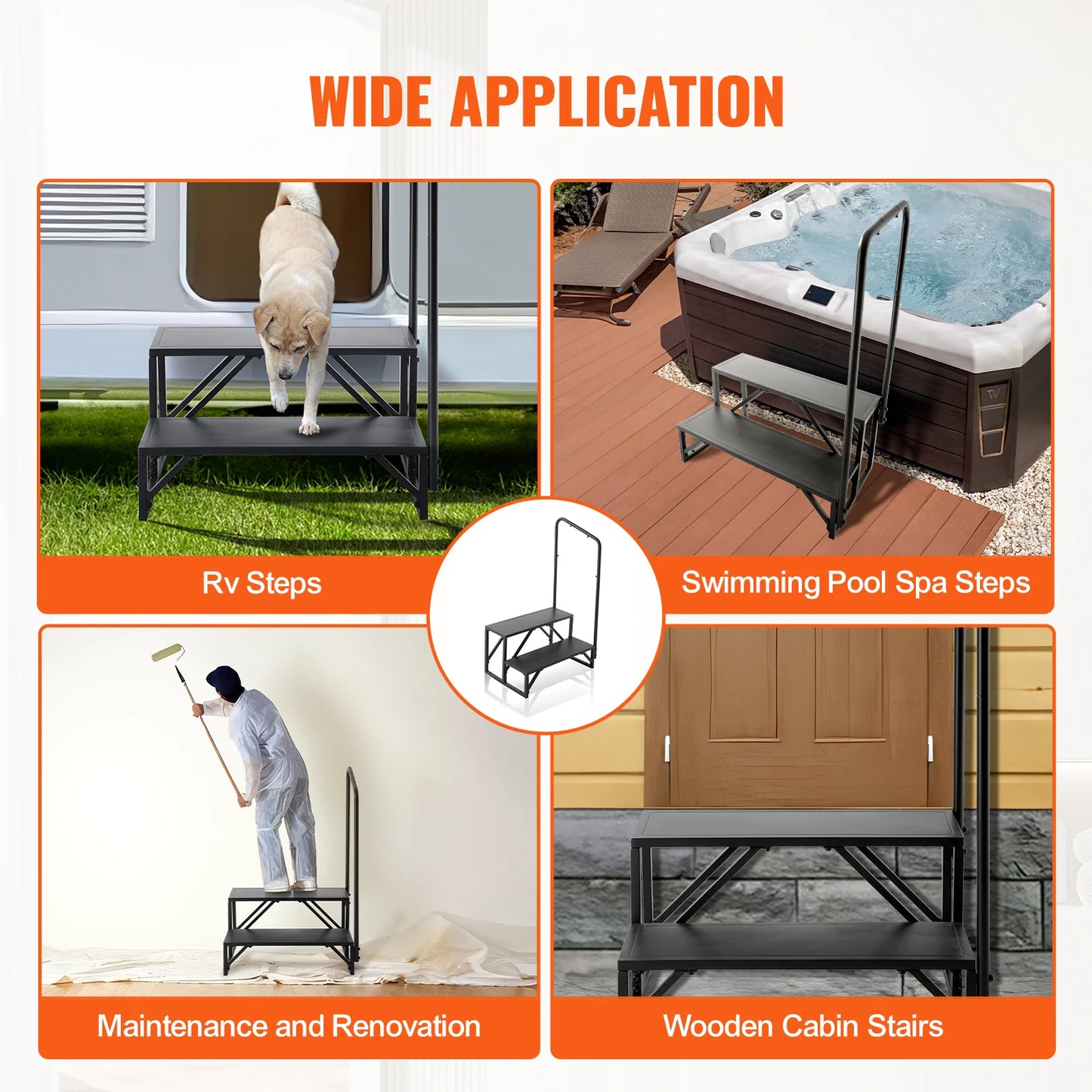 SucceBuy 2-Step RV Stairs with Handrail Non-Slip Design