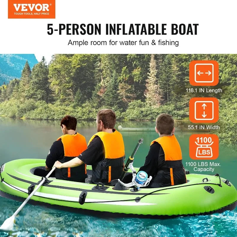 VEVOR Inflatable Boat for Five People Spacious and Foldable for Easy Storage