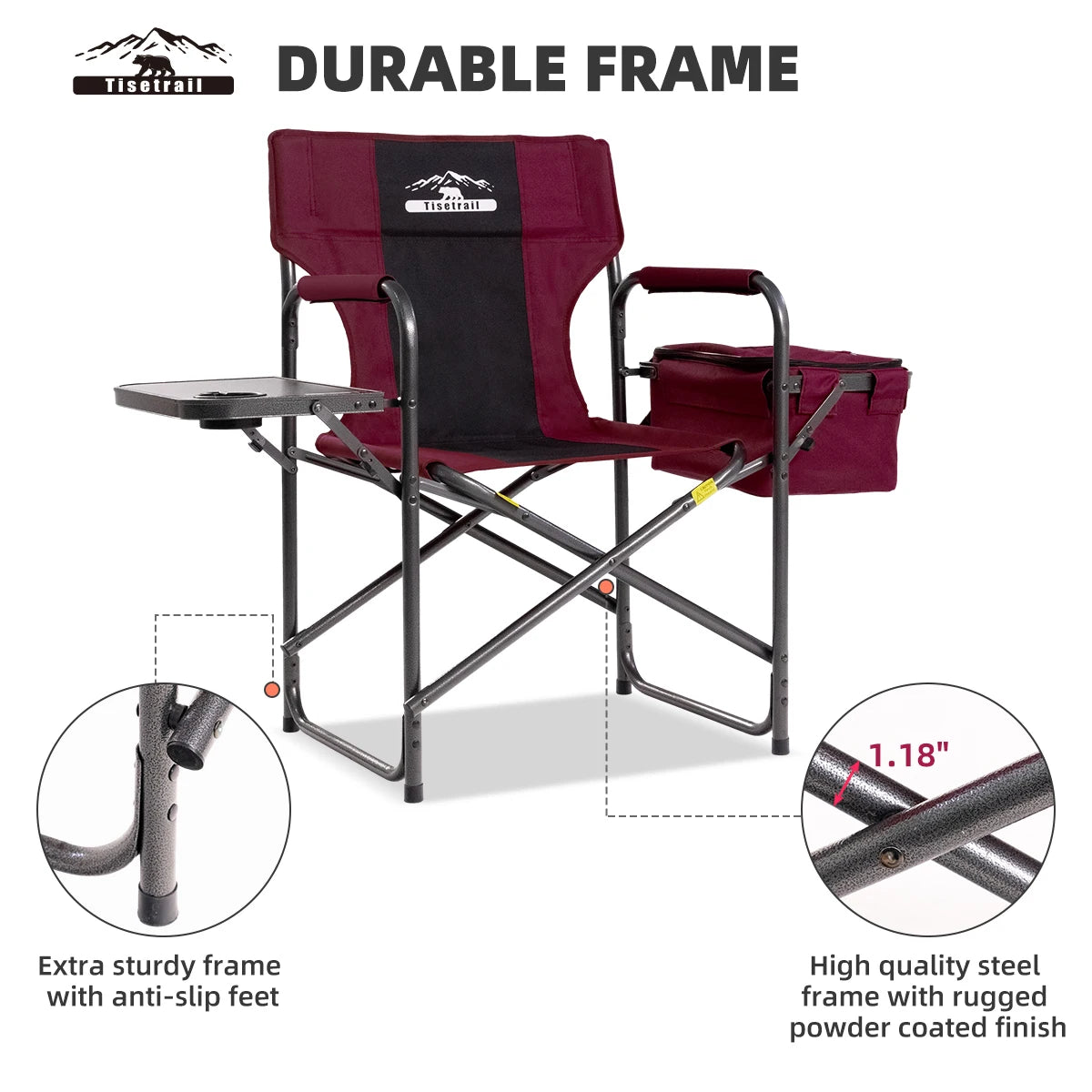 Tisetrail Director Camping Chair with Cooler Bag and Foldable Side Tray in Red and Black
