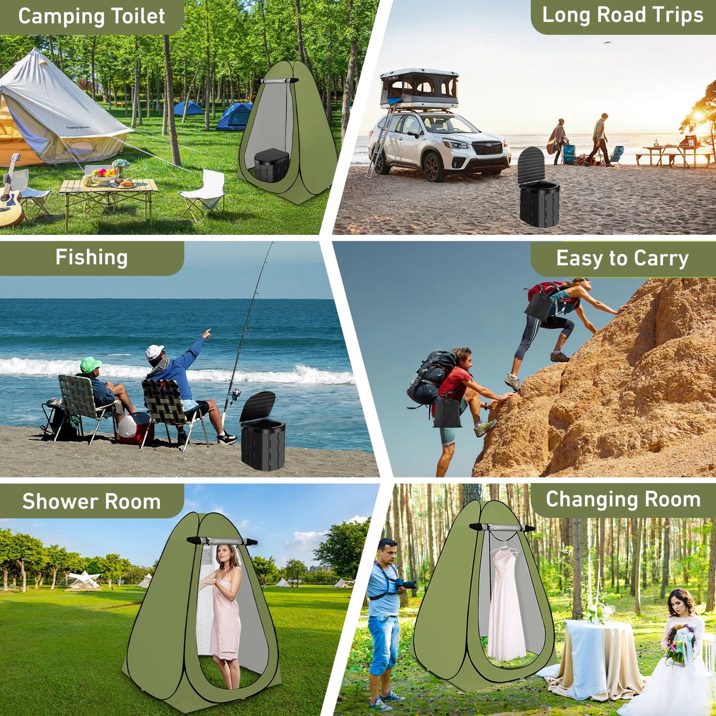 Large Portable Camping Toilet with 1.5m Pop Up Privacy Tent for Outdoor Use