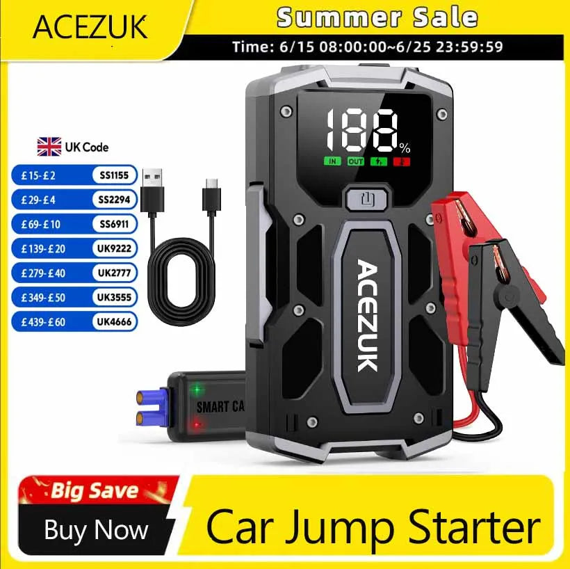 Acezuk 12800mAh Car Jump Starter Portable Power Bank