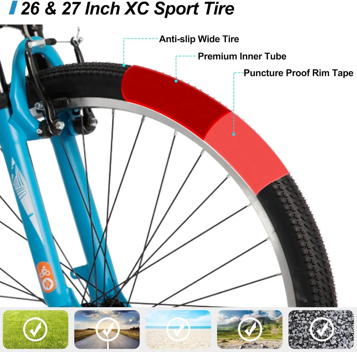 26 27.5 29 Inch Mountain Bike for Men and Women with 21 Speeds and High Carbon Steel Frame
