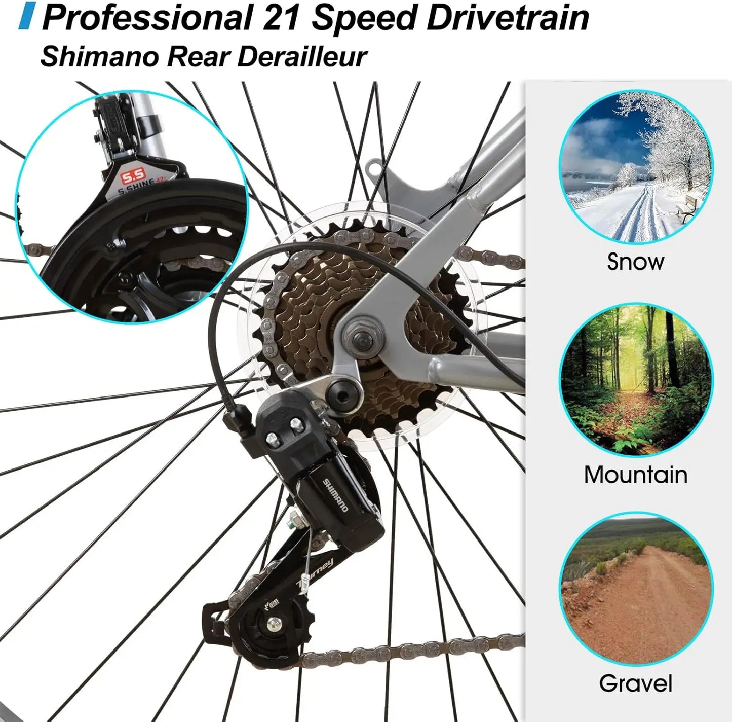 26 27.5 29 Inch Mountain Bike for Men and Women with 21 Speeds and High Carbon Steel Frame